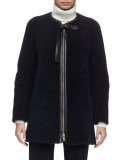 Iconic Aviator Zip-Front Shearling Coat, Navy