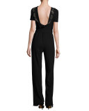 Eve Draped-Back Short-Sleeve Jumpsuit, Black