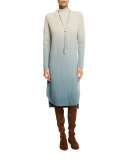 Long Ombre Ribbed Wool Sweater Dress, Ecru/Balsam