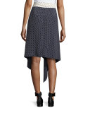 Danica Asymmetric-Hem Wrap Skirt, Navy