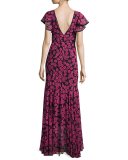 Deni Floral-Print Chiffon Maxi Dress, Pink