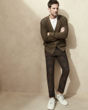 Lattice-Stitch Cotton Cardigan, Brown