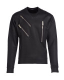 Faux-leather Sweatshirt with Zip-Detail, Black
