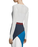 Long-Sleeve Needle-Drop Pullover Top W/Cami, White