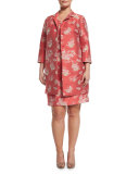 Downtown Floral-Print Sheath Dress W/ Attachable Sleeves, Plus Size 