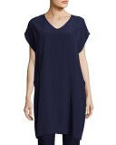 Short Sleeve Crinkle Crepe Tunic