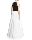 Crisscross-Halter Colorblock Gown, Black/Ivory