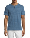 Space-Dye Short-Sleeve Henley Tee, Prussian Blue