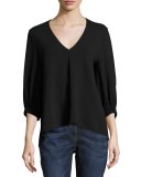 Crepe V-Neck Trapeze Top, Black