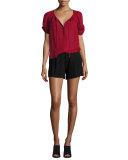 Hanne Stretch-Crepe Shorts, Caviar