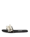 Pearly Velvet Slide Sandal, Nero