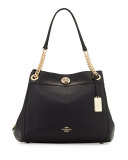 Turnlock Edie Leather Shoulder Bag, Black