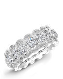 18K White Gold & Diamond Band Ring with Halos