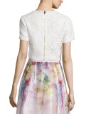 Maire Short-Sleeve Lace Crop Top, White