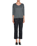 Belted Denim Cropped Utility Pants, Indigo Blue