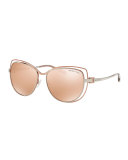 Wire-Rim Mirrored Cat-Eye Sunglasses, Rose Gold