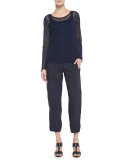 Cargo Linen-Blend Ankle Pants, Midnight