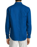 Caroubier Linen Long-Sleeve Shirt, Light Blue