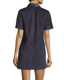 Alix Paneled Suede Shift Dress, Navy