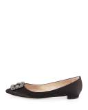 Hangisi Crystal-Buckle Satin Flat, Black