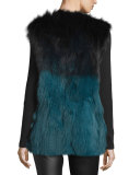 Francine Ombre Fur Vest, Black/Blue