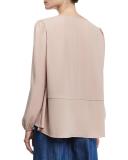 Tie-Neck Crepe Blouse, Blush