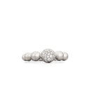 Graduated 18K White Gold Bead Ring with White Diamonds, Size 6.5