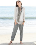 Cargo Linen-Blend Ankle Pants, Pewter