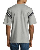 Arden Varsity Stripe-Sleeve T-Shirt, Light Heather Gray