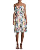 Isabel Sleeveless Geometric Silk Popover Dress, Multicolor