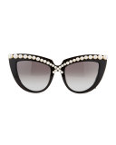Pearl-Studded Cat-Eye Sunglasses, Black