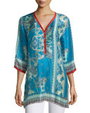 Bessy Button-Front Easy Tunic, Multi Colors, Plus Size