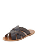 Woven Leather Crisscross Sandal, Navy/Brown