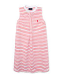Sleeveless Striped Henley Shirtdress w/ Bloomers, Red/White, Size 9-24 Months