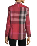 Long-Sleeve Check Cotton Shirt, Berry Red