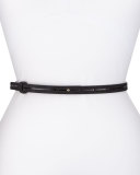 Narrow Patent & Suede Belt, Black