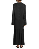 Iruma Open-Front Ripple Textured Jacket, Black