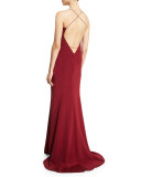 Sleeveless Silk Chemise Open-Back Gown, Crimson
