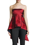 Strapless Silk Satin Peplum Top, Garnet