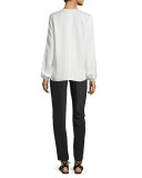 Josette Long-Sleeve Lace-Trim Silk Blouse