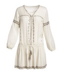 Laka Metallic-Trim Blouson Mini Dress, White