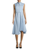 Sleeveless Twill Shirting Dress, Lake Blue
