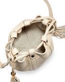 Small Leather Drawstring Bucket Bag, Sand Shell