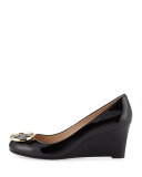 Twiggie Logo Patent Wedge Pump, Black