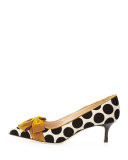 Gorina Velvet Polka-Dot Pump, Black/White/Gold