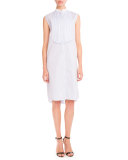 Striped Bib-Front Sleeveless Shirtdress, Powder Blue