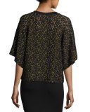 Anda Butterfly-Sleeve Lace Top, Black/Yellow