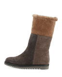 Paulina Fur-Lined Patchwork Tall Boot, Graphite/Combo