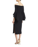 Selena Off-The-Shoulder Midi Dress, Black