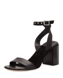 Gia Leather Chunky-Heel Sandal, Black